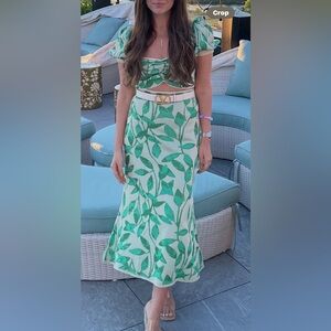 Zara Green Leaf Pattern A-Line Skirt and top Set